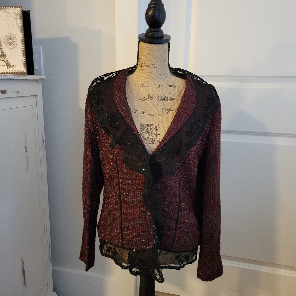 CHICO'S SZ.1 BEADED TWEED BLAZER/JACKET (Gently Used) - Picture 5 of 10